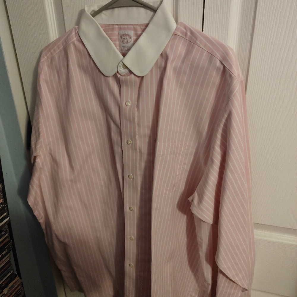 Brooks Brothers Pink Striped Dress Shirt with White Collar